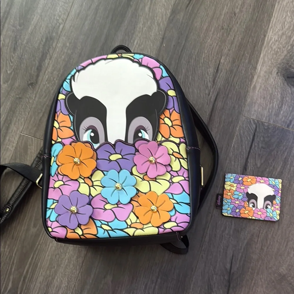 Disney Loungefly Flower from Bambi Colorful Floral Backpack and wallet Adorable